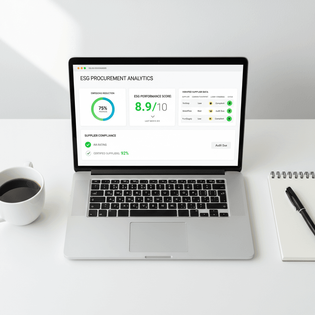 ESG data dashboard showing environmental impact metrics and sustainability reporting